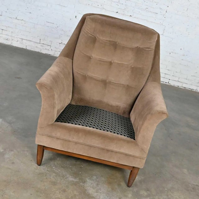 Vintage Mid Century Modern Mocha Colored Velvet Club Lounge Chair Style of Dunbar For Sale - Image 11 of 12