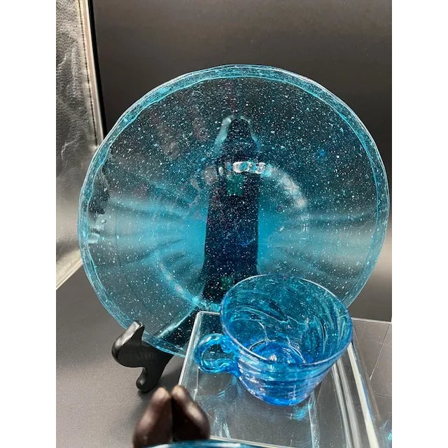 Vintage Mexican Blue Art Glass Dessert or Appetizer Set- 30 Pieces For Sale - Image 10 of 12