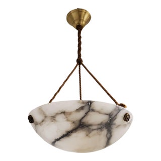 Early 20th Century French White and Grey Veined Original Alabaster Coupe With Gold Cord For Sale