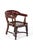 A large deep and wide ecclesiastical oak chair from a scottish church with open sides and wide welcoming arms. The...