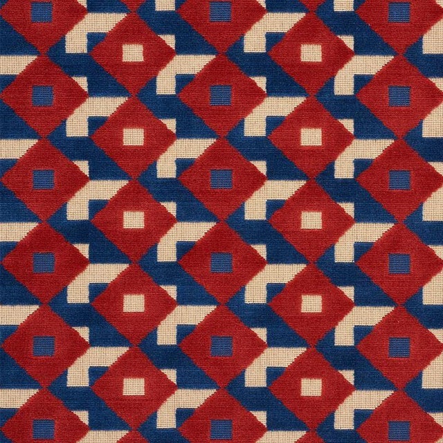 Sample - Schumacher X Johnson Hartig Dazzle Ship Velvet Fabric in Blue & Red For Sale