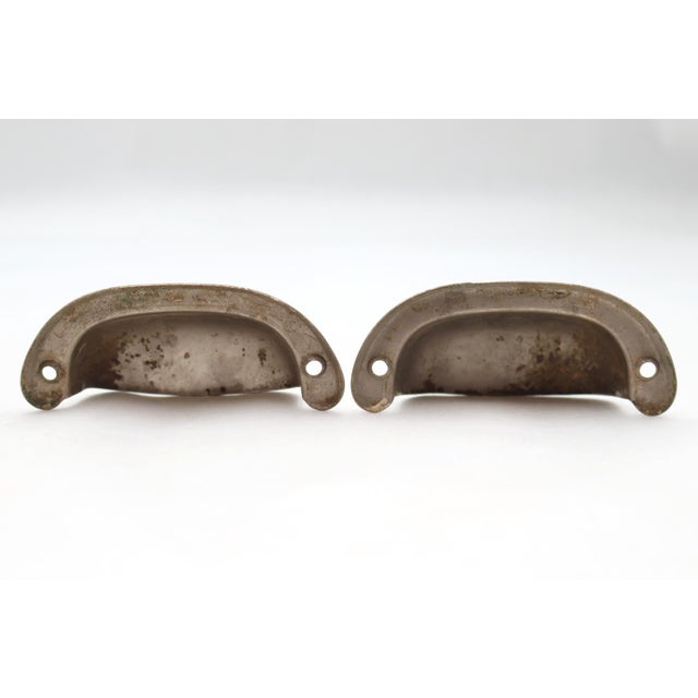 Mid 20th Century Pair of Vintage 3.625 In. Polished Nickel Brass Cup Bin Pulls For Sale - Image 5 of 5