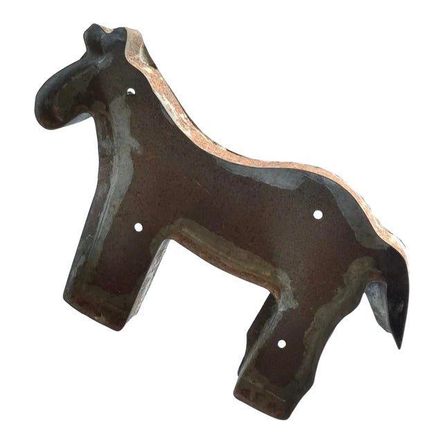 Late 19th Century Large Primitive Tin Horse Cookie Cutter Amish Style Folk Art Farmhouse Decor For Sale