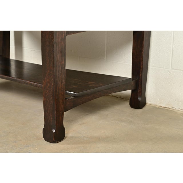 Stickley Brothers Style Antique Mission Oak Arts & Crafts Desk or Library Table, Circa 1910 For Sale - Image 14 of 18