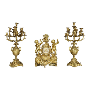 Signed Bronze Pierre-Philippe Thomire of Paris Clock Putti Cherub Clock Set