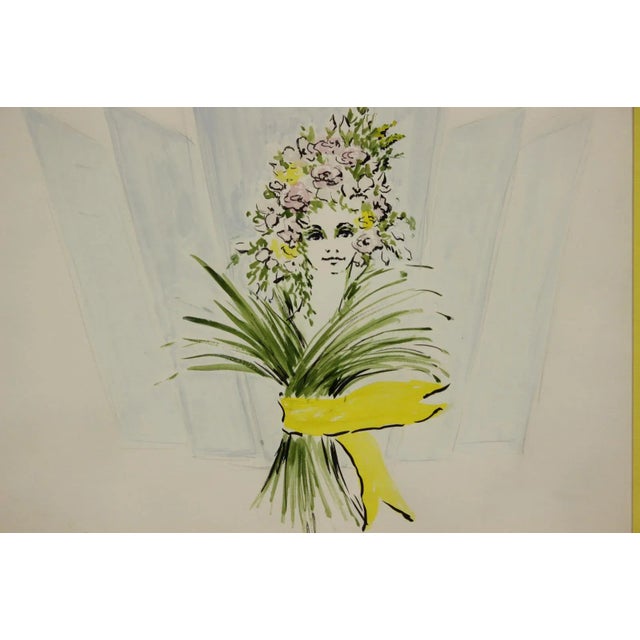 Traditional "Chic Model in a Floral Bouquet Headdress Original Watercolour for Lanvin of Paris by Alexander Warren Montel" For Sale - Image 3 of 3