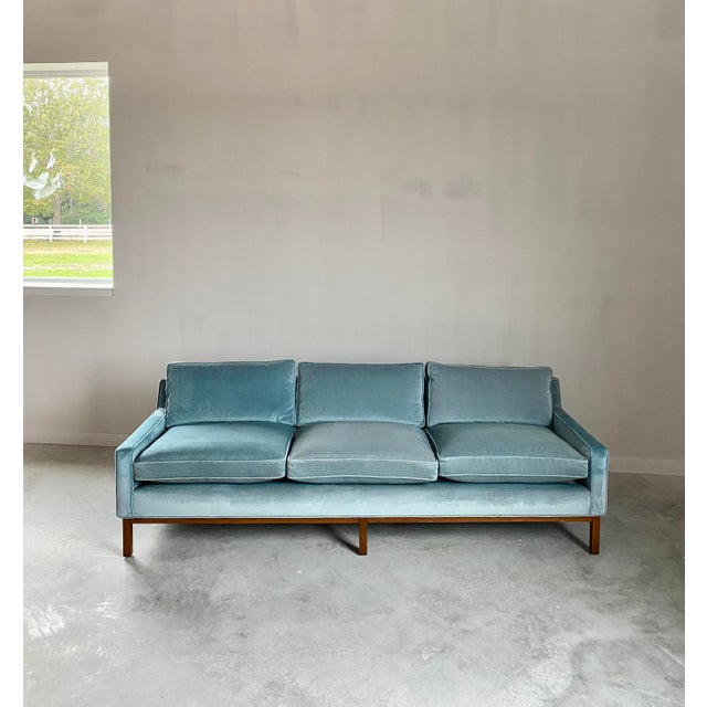 Icy Blue Dunbar-Style Sofa With Walnut Base + Legs For Sale - Image 11 of 14