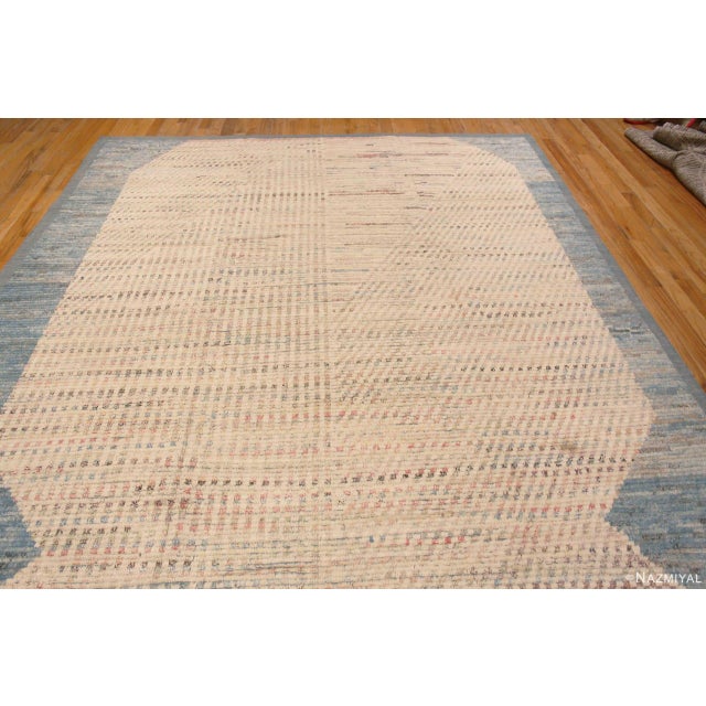 Rustic Light Blue And Ivory Background With Soft Rustic Tribal Pattern Modern Rug For Sale - Image 3 of 8
