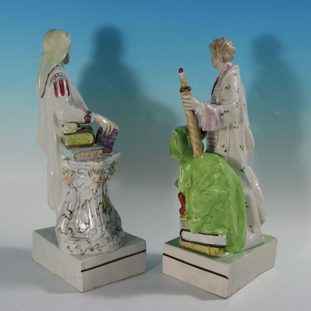 Pair Ralph Wood Staffordshire Pearlware Figures Chaucer & Newton For Sale - Image 6 of 18