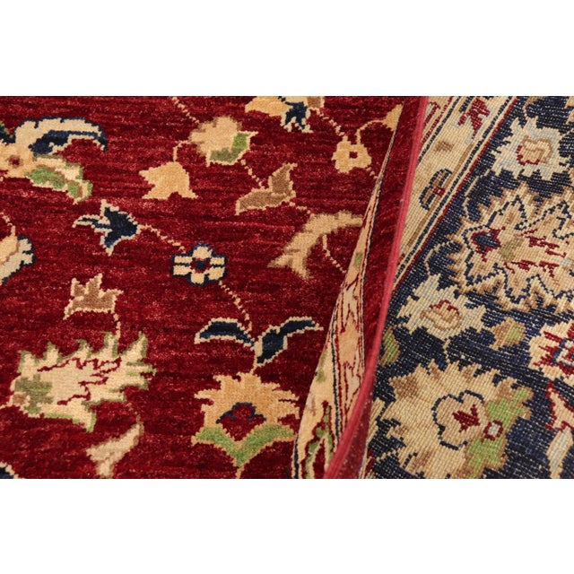 Red Shabby Chic Ziegler Red Blue Hand-Knotted Wool Rug - 9'1'' X 11'7'' For Sale - Image 8 of 8
