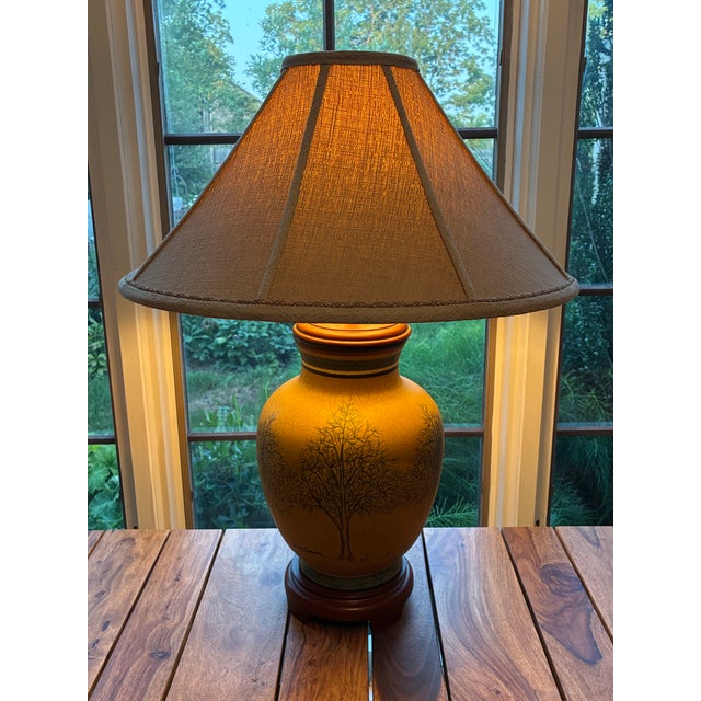 Mustard Vintage Bob Timberlake Ceramic Table Lamp - Arts & Crafts Tree Silhouette - Art Pottery For Sale - Image 8 of 11