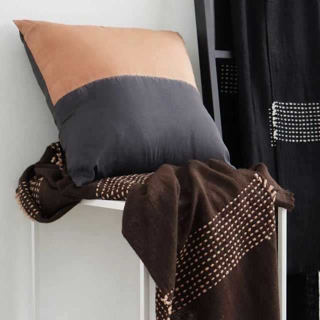 Studio Variously Hand-Dyed Color Block Geometric Black & Gold Kala Silk Pillow For Sale - Image 9 of 12