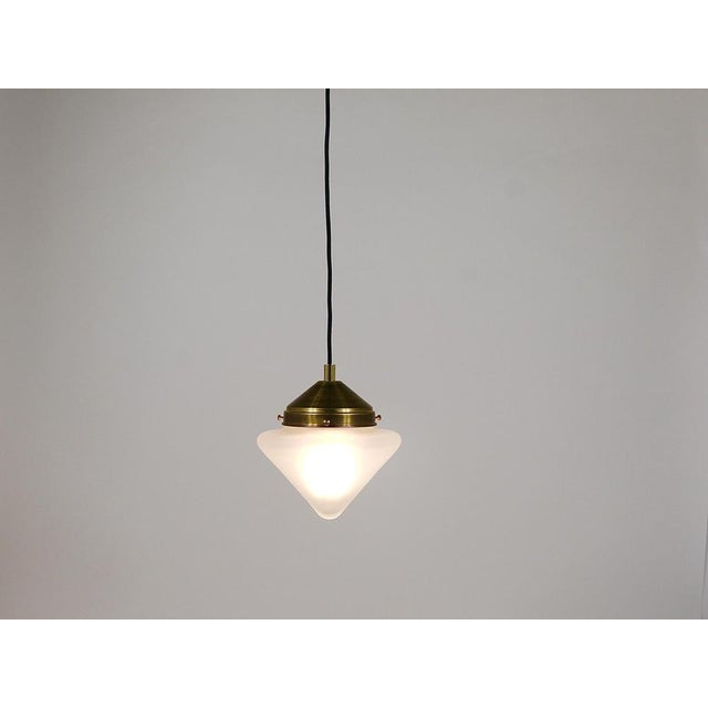 Art Deco Brass Pendant Light with Conical Glass Shades, Vienna, 1930s For Sale - Image 14 of 18