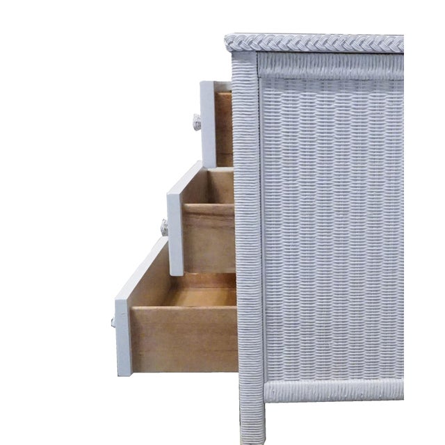 Wood Lexington / Henry Link Country Cottage Style 30" White Wicker Three Drawer Nightstand 477-513 For Sale - Image 7 of 13