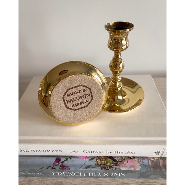 Late 20th Century Vintage Baldwin Solid Brass Candlesticks, Pair, Usa, Late 20th Century For Sale - Image 5 of 8