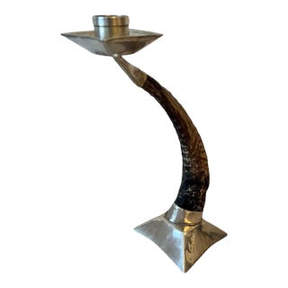 Ram's Horn and Silver Candle Stick Holder For Sale