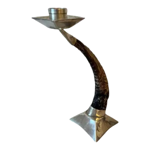 Ram's Horn and Silver Candle Stick Holder