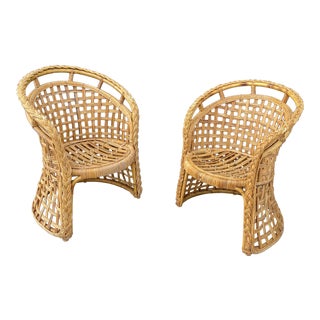 Vintage Boho Chic Wicker Club Chairs - a Pair For Sale