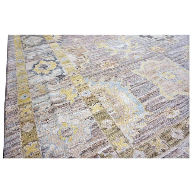 Charcoal 21st Century Turkish Oushak Wool 11x16 Charcoal, Yellow & Ivory Handmade Area Rug #1144099 For Sale - Image 8 of 12