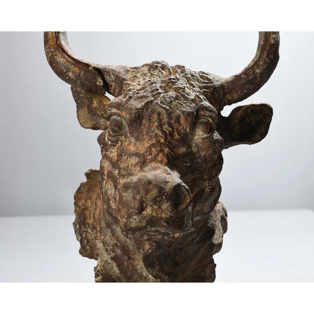 Early 20th Century Cast-Iron Architectural Bull Sculpture, 21"h For Sale - Image 4 of 10