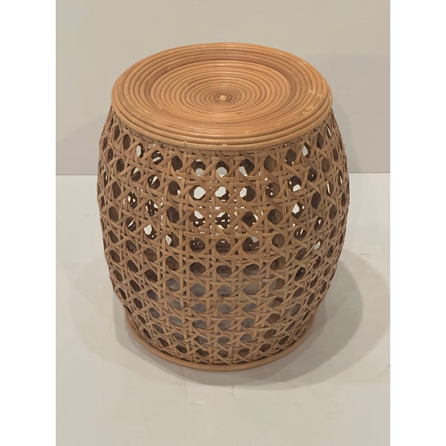1970s Rattan & Caned Garden Seat Side Table For Sale - Image 5 of 6
