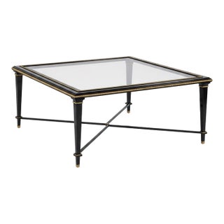 Hickory Chair Black Lacquer ‘Bristol Square’Cocktail Table’ With Beveled Glass Top For Sale