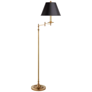 Chapman & Myers for Visual Comfort Signature Dorchester Swing Arm Floor Lamp in Antique-Burnished Brass with Black Shade