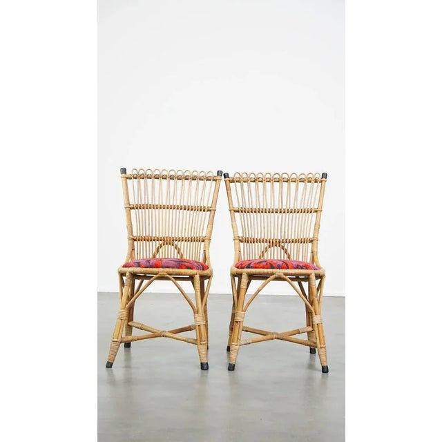 Set of Vintage Rattan Boho Chairs with Colorful Upholstered Seats, 1960s For Sale - Image 16 of 16