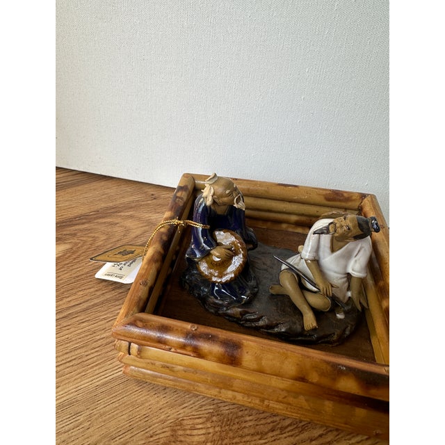 1970s Collection of Asian Ceramic Figures and Wooden Stands For Sale - Image 9 of 9