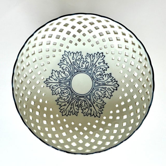 Mid-Century Modern Vintage Mid-Century Modern Bombay Company Blue Reticulated Compote Pedestal Bowl For Sale - Image 3 of 7
