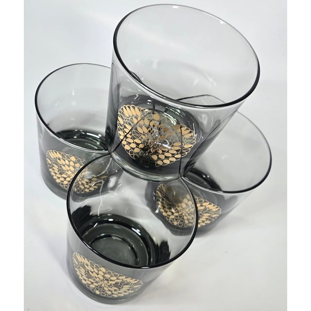 Mid-Century Modern Mid 20th Century Mid-Century Modern Smoke and Gold Atomic Double Old Fashioned Glasses- Set of Four For Sale - Image 3 of 10