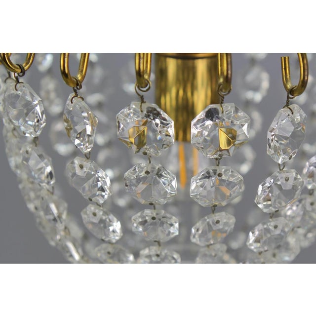Hollywood Regency Crystal Glass and Brass Pendant Chandelier, Germany, 1970s For Sale - Image 4 of 18