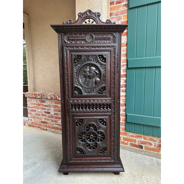 Antique French Breton Cabinet Armoire Carved Crown Brittany Wardrobe c1890. Direct from France, an impressive antique...