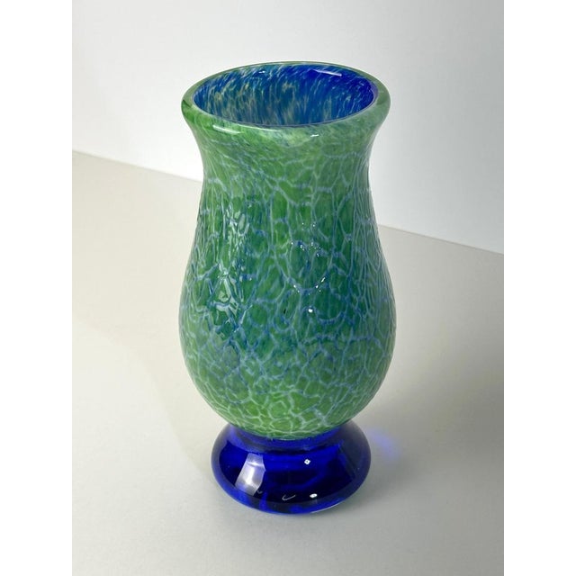 Art Deco Glass Vase in Green and Blue Crackle Finish, 1920s For Sale - Image 9 of 10