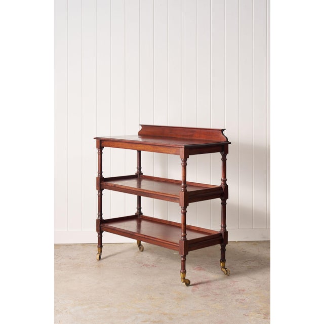 Victorian Late 19th Century Victorian English Mahogany 3-Tier Trolley on Casters For Sale - Image 3 of 10