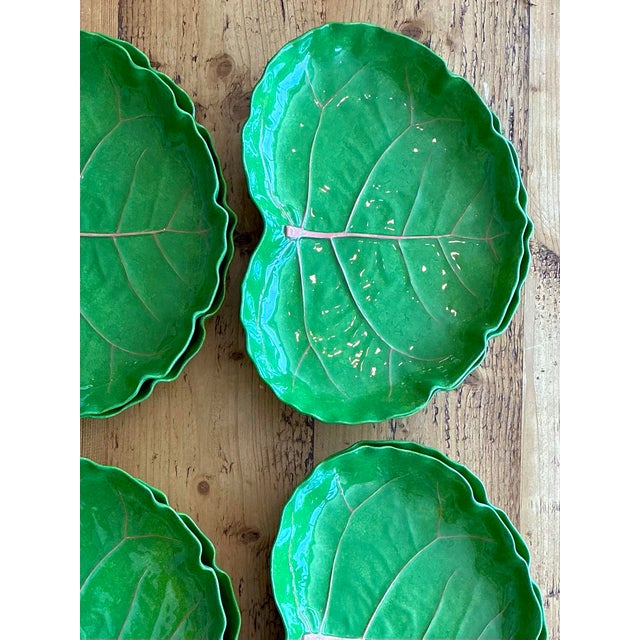 Vintage Glazed Ceramic Cabbage Leaf Plates - Set of 8 For Sale - Image 11 of 12