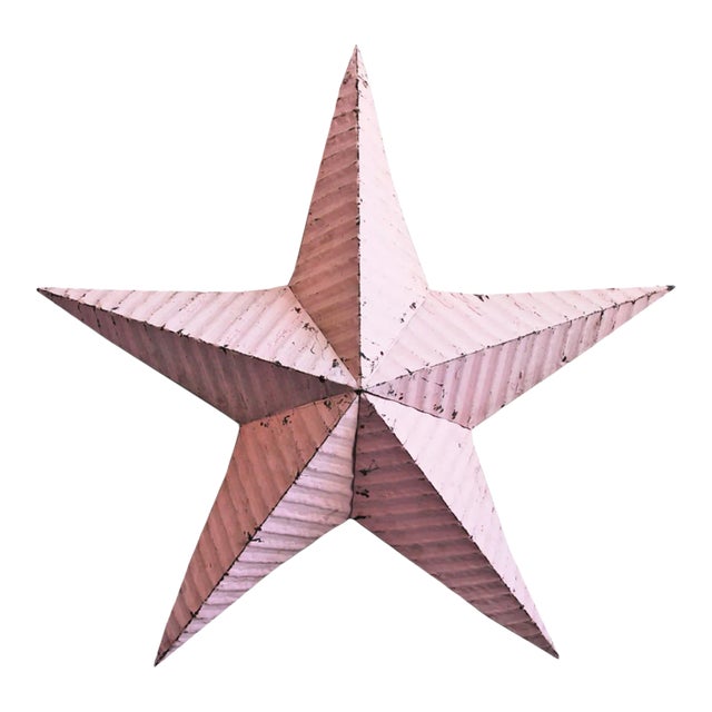 Vintage Farmhouse Pink Metal Barn Star Wall Decor X-Large For Sale