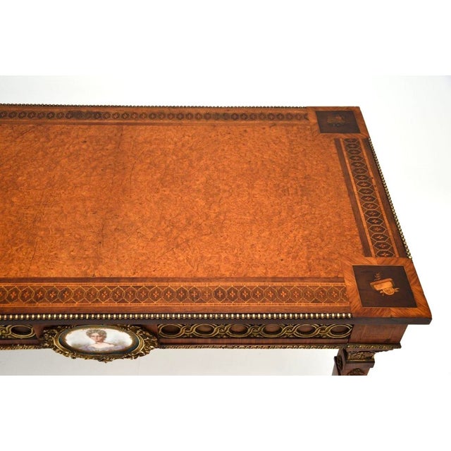 Wood Antique French Inlaid Walnut Ormolu Mounted Desk, 1800s For Sale - Image 7 of 18