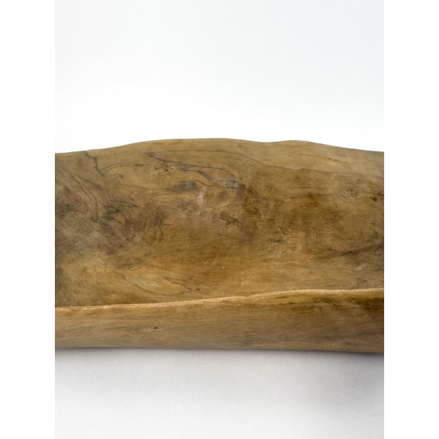 Vintage Hand-Carved Wooden Trough Bowl – Sculptural Rustic Centerpiece With Natural Patina For Sale - Image 14 of 18