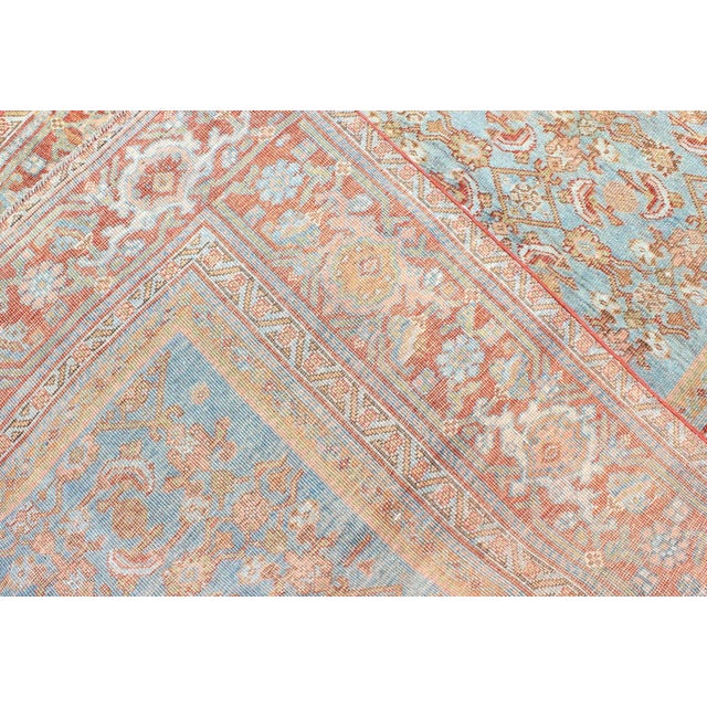 Antique Persian Bidjar Rug With Blossoming Floral Design in Light Blue and Red For Sale - Image 10 of 11