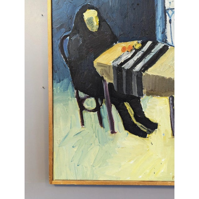 1962 Mid-Century Modern "The Lonely Diner" Vintage Swedish Figurative Oil Painting, Framed For Sale - Image 6 of 12