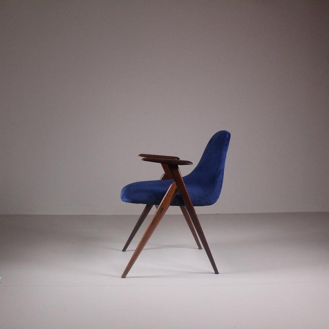 Set of Vintage Blue Velvet Chairs For Sale - Image 12 of 15