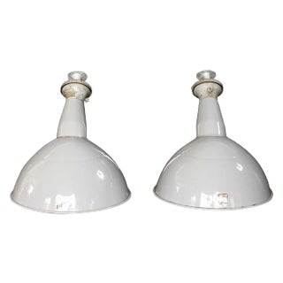 Large Parabolic Enamel Pendants by Benjamin Crysteel, 1950s, Set of 2 For Sale