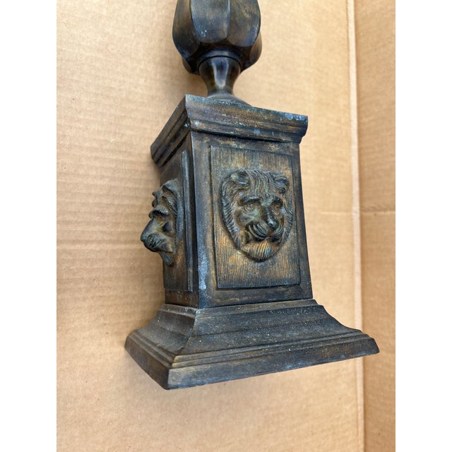 A Pair of Bronze Antique Obelisks Lion Head Finials For Sale In West Palm - Image 6 of 8