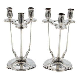 Silver Candlesticks with Circular Bases, Set of 2 For Sale