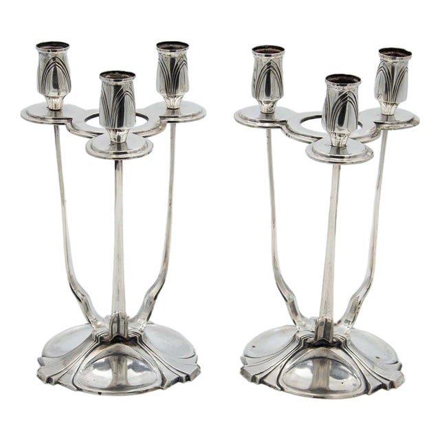 Silver Candlesticks with Circular Bases, Set of 2 For Sale