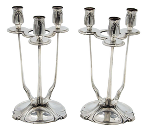 Silver Candlesticks with Circular Bases, Set of 2