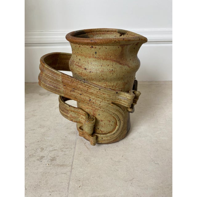 Fabulous Vintage Handmade Large Brutalist Handled Vessel/Vase, Dating to the 1970’s. Terrific earthy shades of olive and...