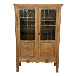 Mid-Century Modern Danish Oak Display Cabinet with Leaded Glass Doors, 1960s For Sale
