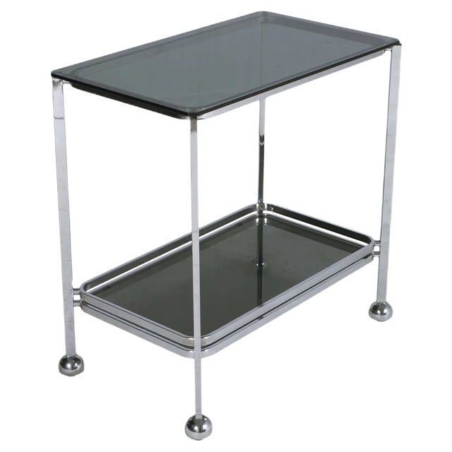 Italian Chrome Steel & Glass Trolley Bar Cart, 1970s For Sale